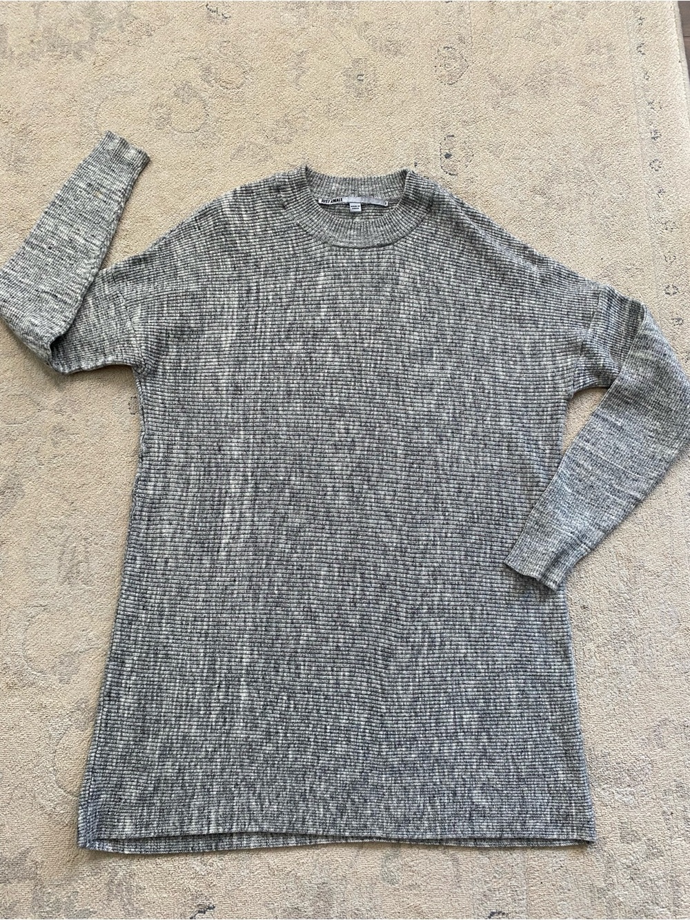 Just Female Tunic Top Sweater Ribbed Crew Neck Small Gray